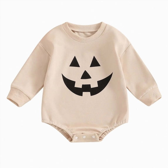 0-3 Months Newborn Boy's Halloween Long Sleeved Triangle Hoodie With Pumpkin Print Coverall And Pajama Set Bodysuit Newborn Pajamas