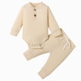 thumbnail image 1 of 0-3 Months Newborn Infant Baby Boys Girls Rompers Footed Pajamas Zipper Long Sleeve Sleeper Jumpsuit Beige, 1 of 9