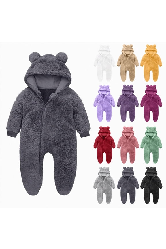 0-3 Months Newborn One-Piece Jumpsuit Newborn Infant Baby Boys Girls Snowsuit Winter Coat Warm Fleece Hooded Footed Romper Jumpsuit Outfits Black Infant Gift