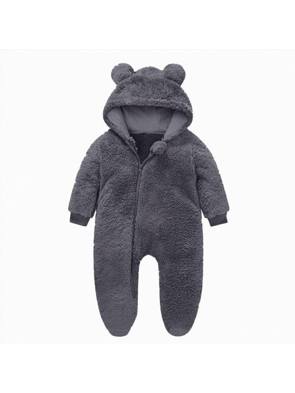 0-3 Months Newborn One-Piece Jumpsuit Newborn Infant Baby Boys Girls Snowsuit Winter Coat Warm Fleece Hooded Footed Romper Jumpsuit Outfits Dark Gray Infant Gift
