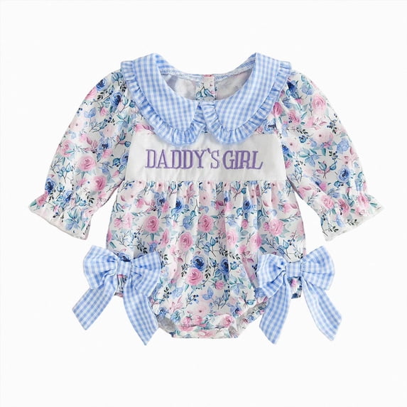 0-3 Months Newborn Preemie Baby Climbing Suit Girls Romper Pajamas Baby Bodysuit Plaid Bow Knot Long Sleeve For Infants And Toddlers Blue Rompers Baby Fall Winter Clothing Gift