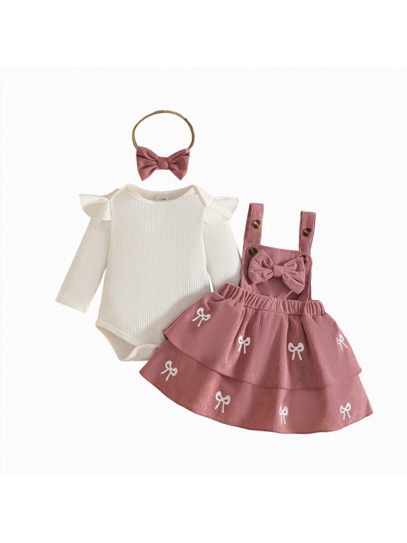 0-3 Months Newborn Preemie Sleep & Play One-Piece Bodysuit Baby Girl Spring Skirt Set Overall Dress Long Sleeve Ribbed Romper Suspender Skirts Outfits Pink Bodysuit Baby Gift