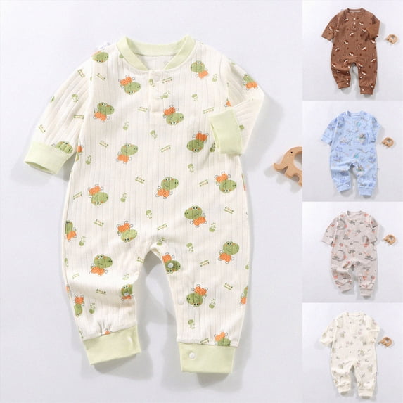 0-3 Months Newborn Print Rompers,Cute Cartoon Long Sleeve Baby Jumpsuit,Soft Warm Fall Winter Unisex Onesie for Newborn Infant Boys Girls 0 3 6 Months,Beige