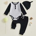 thumbnail image 1 of 0-3 Months Newborn Spring And Fall Casual Outfit Set For Infants And Toddlers Long Sleeve Romper Pants And Hat Black, 1 of 4