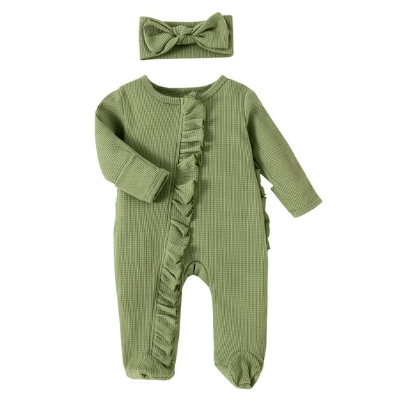 0-3 Months Winter Clothes Girl Baby Girl Clothes 3-6 Months Baby Girls Footies Zip Up Onesie Romper Green