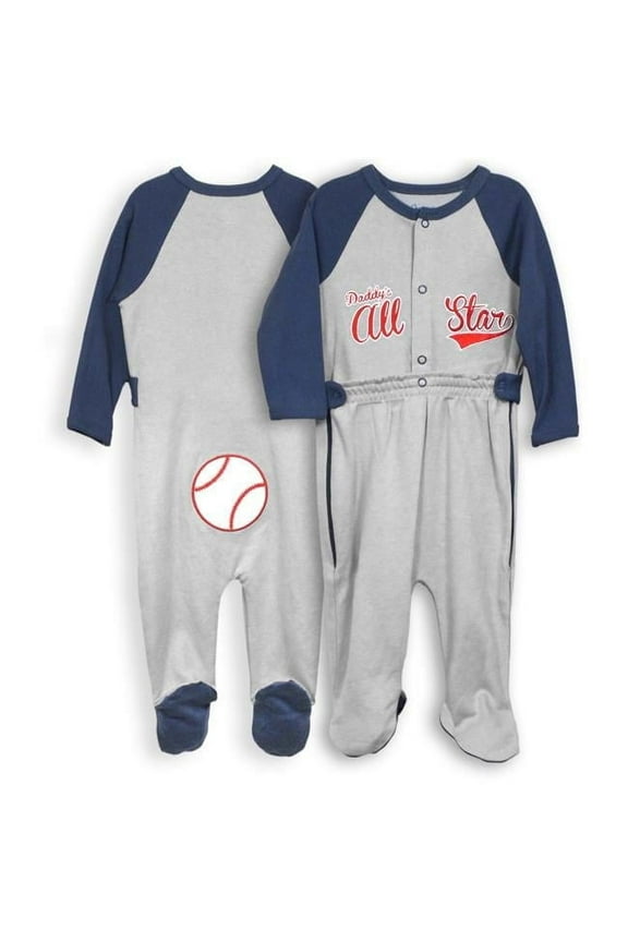 0-3 Months Zip Leg Sleeper - Daddys All Star - Baseball, Blue