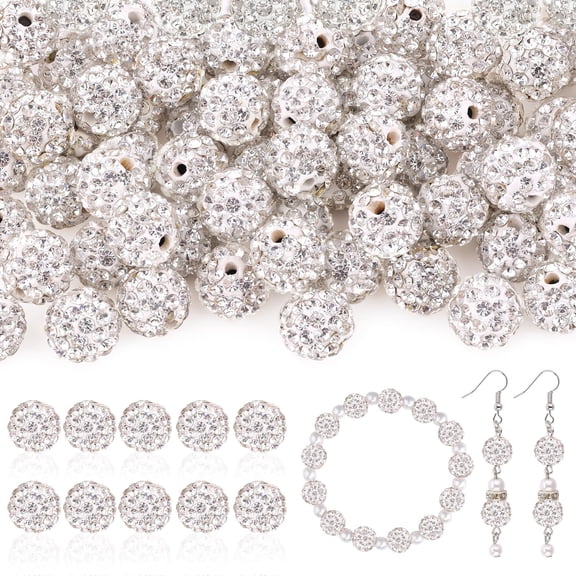 0.3 in Rhinestone Beads,Polymer Clay Beads,Shiny Clay Beads,Bulk Round Diamond Beads for Jewelry Making,DIY Crafts,Bracelets,Necklaces,Earrings and Accessories,Round,Silver,Topboutique,100 Pcs，