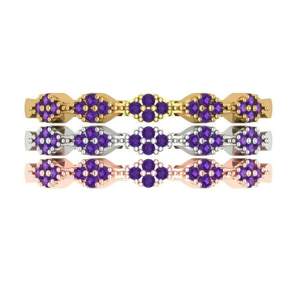0.3 ct Brilliant Round Cut Natural Amethyst 18K White/Rose/Yellow Gold Stackable Band SZ 8