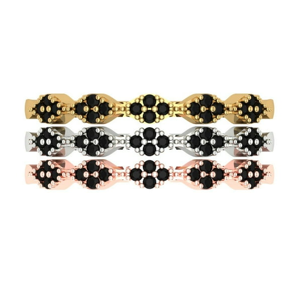 0.3 ct Brilliant Round Cut Natural Onyx 18K White/Rose/Yellow Gold Stackable Band SZ 6