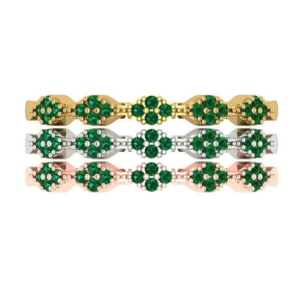 0.3 ct Brilliant Round Cut Simulated Emerald 18K White/Rose/Yellow Gold Stackable Band SZ 3.75