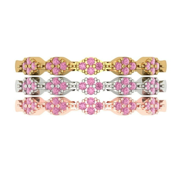 0.3 ct Brilliant Round Cut Simulated Pink Diamond 18K White/Rose/Yellow Gold Stackable Band SZ 9.5
