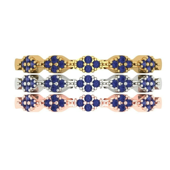 0.3 ct Brilliant Round Cut Simulated Tanzanite 18K White/Rose/Yellow Gold Stackable Band SZ 7