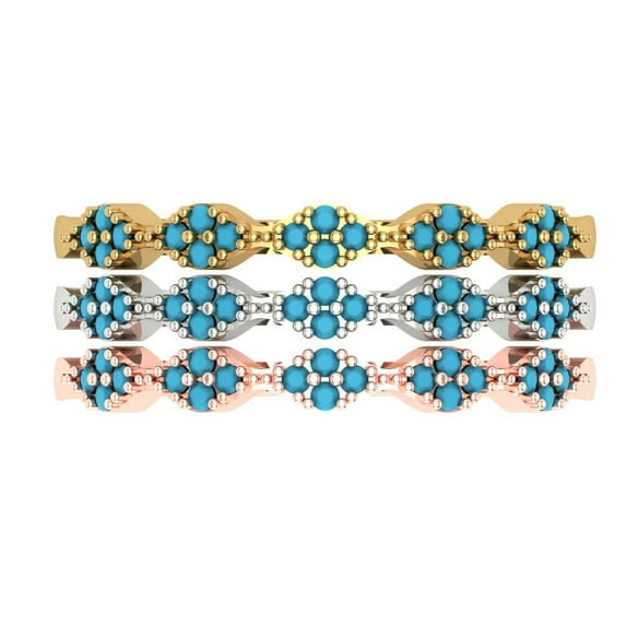 0.3 ct Brilliant Round Cut Simulated Turquoise 18K White/Rose/Yellow Gold Stackable Band SZ 10.75