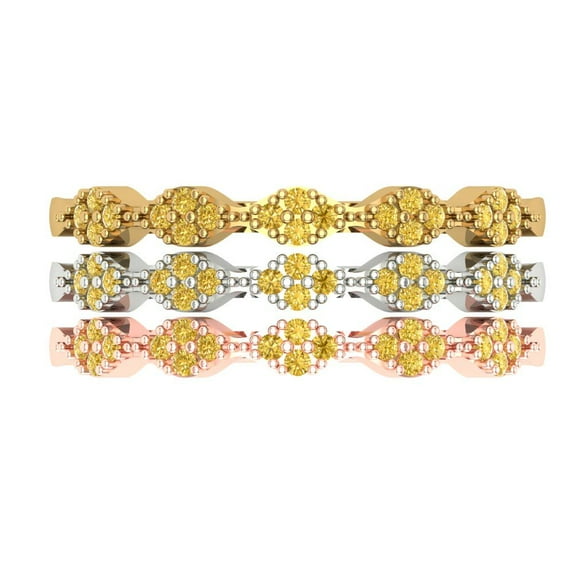 0.3 ct Brilliant Round Cut Simulated Yellow Diamond 18K White/Rose/Yellow Gold Stackable Band SZ 6