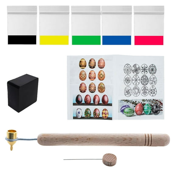 0.3 mm Fine Brass Tip Kistka, Beeswax, 5 Dyes, Instructions Ukrainian Easter Egg Decorating Kit
