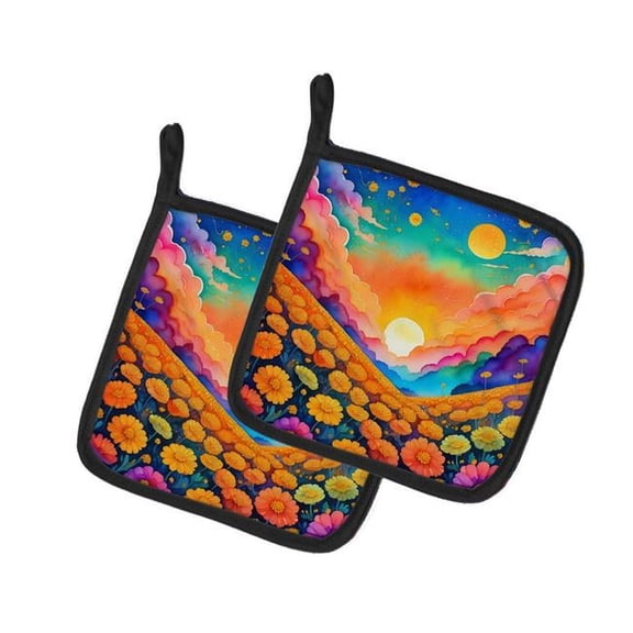 0.3 x 7.5 x 7.5 in. Colorful Marigolds Pair of Pot Holders