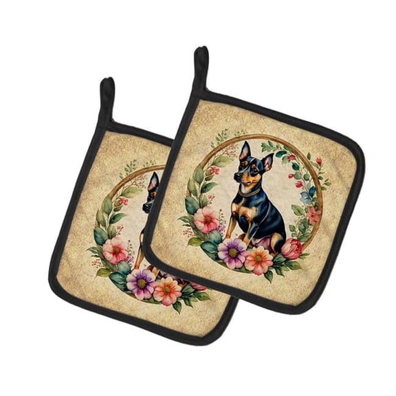 0.3 x 7.5 x 7.5 in. Miniature Pinscher & Flowers Pot Holders, Set of 2