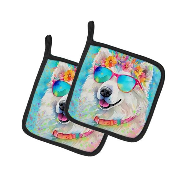 0.3 x 7.5 x 7.5 in. Samoyed Hippie Dawg Pot Holder, Set of 2