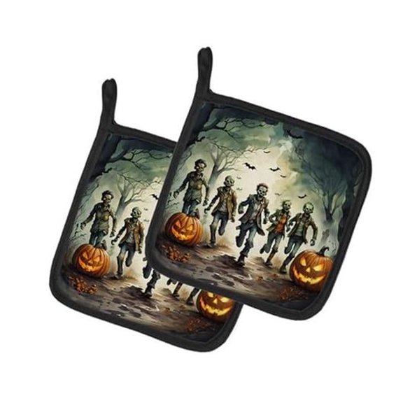 0.3 x 7.5 x 7.5 in. Zombies Spooky Halloween Pair of Pot Holders