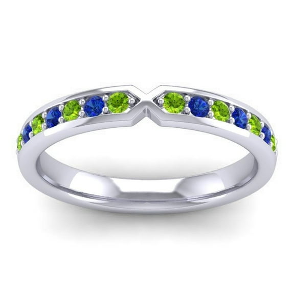 0.30 Carat Beautiful Round Cut Peridot & Blue Sapphire Gemstone Wedding Eternity Band for her 18K White Gold Size 6.5 by Diamond-Capitals