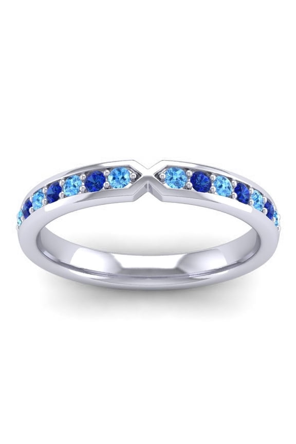 0.30 Carat Beautiful Round Shape Blue Topaz & Blue Sapphire Gemstone Wedding Eternity Band for Women Solid 18K White Gold Size 11.5 by Diamond-Capitals