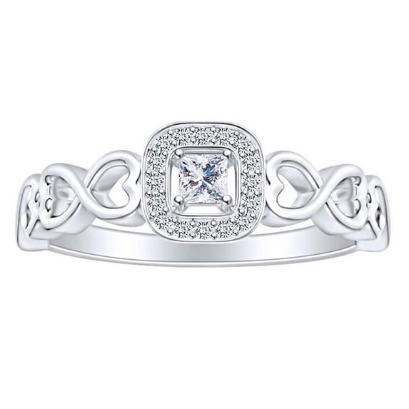 AFFY 0.30 Carat CT Princess/Round White Natural Diamond Infinity Cushion Halo Promise Ring 10k Solid White Gold (I-J Color, I2-I3 Clarity) Ring Size-6.5