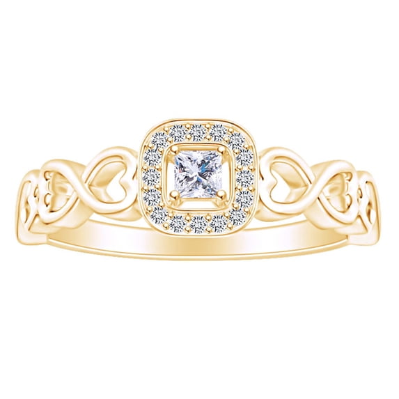 AFFY 0.30 Carat CT Princess/Round White Natural Diamond Infinity Cushion Halo Promise Ring 10k Solid Yellow Gold (I-J Color, I2-I3 Clarity) Ring Size-5