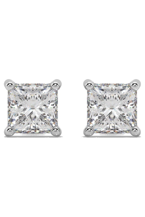 0.30 Carat (CTTW) Princess Diamond Studs In 14K White Gold (I-J/I2-I3) With Push Back Post By Jolene Jarrett.