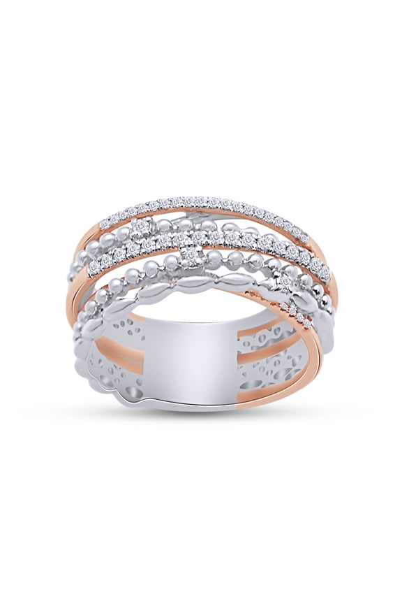 0.30 Carat (Cttw) Round Cut White Natural Diamond Two Tone Chris Cross Engagement Promise Ring In 14K White Gold Over Sterling Silver For Women (Clarity : I2-I3,Color : I-J) Ring Size-5.5