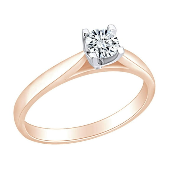 AFFY 0.30 Carat (Ctw) Round Cut White Natural Diamond 4-Prong Solitaire Engagement Ring In 14k Solid Rose Gold Ring Size-7.5