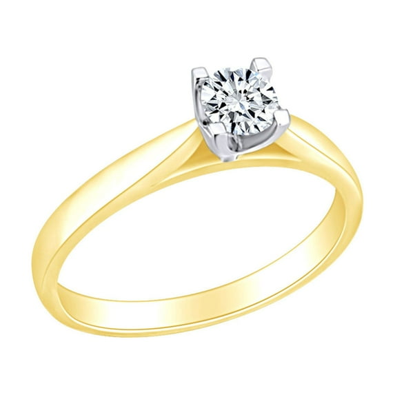 AFFY 0.30 Carat (Ctw) Round Cut White Natural Diamond 4-Prong Solitaire Engagement Ring In 14k Solid Yellow Gold Ring Size-9