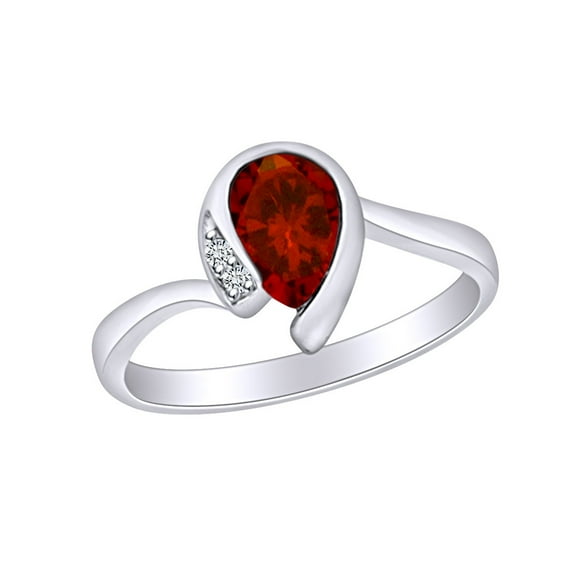 AFFY 0.30 Carat (Ctw) Simulated Garnet & White Natural Diamond Accent Bypass Engagement Ring In 10k Solid White Gold Ring Size-6.5