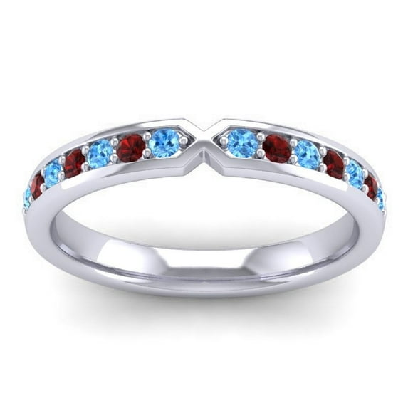 0.30 Carat Latest Round Shape Blue Topaz & Garnet Gemstone Bridal Eternity Band for Women Solid 18K White Gold Size 3.5 by Diamond-Capitals
