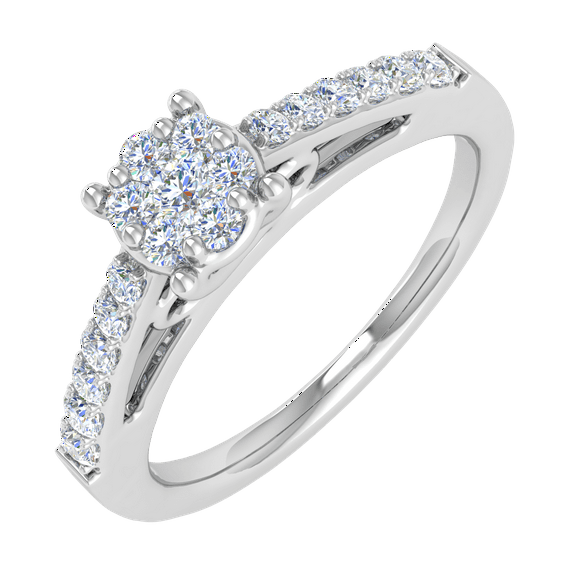 0.30 Carat Prong Set Diamond Engagement Ring in 14K White Gold - IGI Certified (Ring Size 8.25) (SI1-SI2 Clarity)