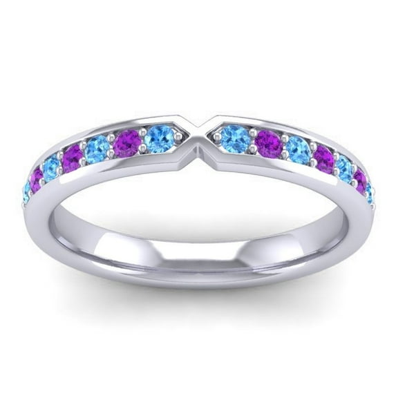 0.30 Carat Round Cut Blue Topaz & Amethyst Gemstone Unique Engagement Eternity Band for Women Solid 18K White Gold Size 5 by Diamond-Capitals