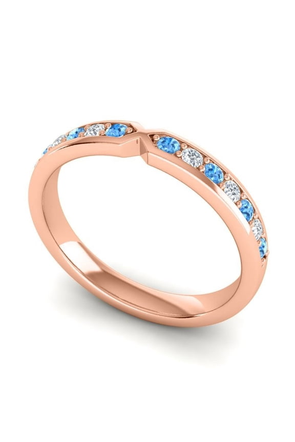 0.30 Carat Round Cut Natural Diamond Blue Topaz Gemstone Wedding Eternity Band for Girls Solid 18K Rose Gold Size 11.5 by Diamond-Capitals