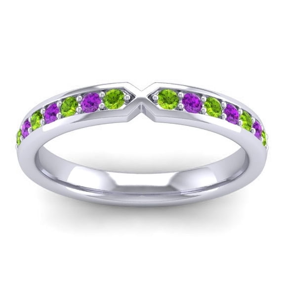 0.30 Carat Round Shape Peridot & Amethyst Gemstone Elegant Wedding Eternity Band for Ladies 18K White Gold Size 6 by Diamond-Capitals