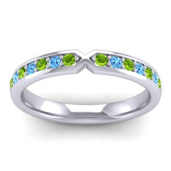 0.30 Carat Sparkle Round Shape Peridot & Blue Topaz Gemstone Wedding Eternity Band for Women Solid 18K White Gold Size 11.5 by Diamond-Capitals