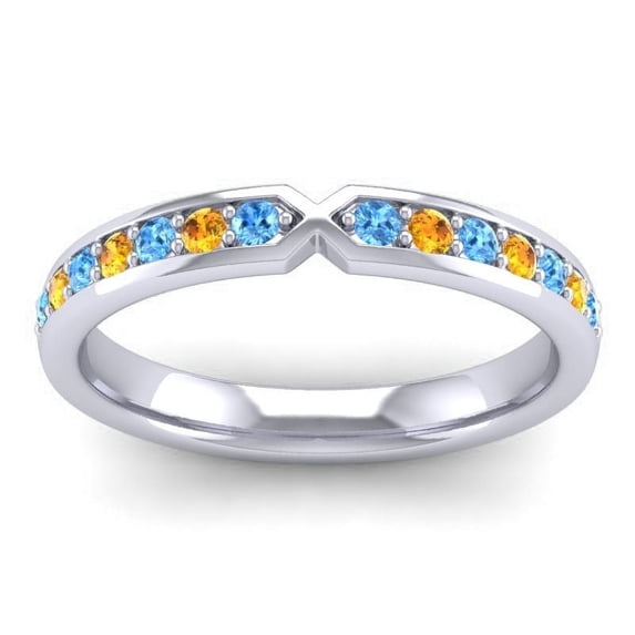 0.30 Carat Unique Round Cut Blue Topaz & Citrine Gemstone Anniversary Eternity Band for her Solid 14K White Gold Size 4 by Diamond-Capitals