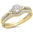 thumbnail image 1 of 0.30 Carat (ctw) 10K Gold Round Diamond Halo Style Bridal Engagement Ring Matching Band Set 1/3 CT, 1 of 1