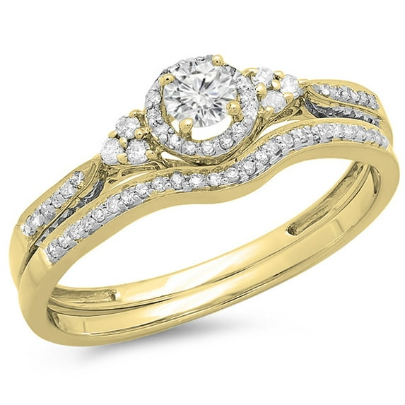 0.30 Carat (ctw) 10K Gold Round Diamond Halo Style Bridal Engagement Ring Matching Band Set 1/3 CT