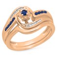thumbnail image 1 of 0.30 Carat (ctw) 10K Rose Gold Round & Baguette Cut Blue Sapphire & White Diamond Ladies Bypass Twisted Style Bridal Eng, 1 of 1