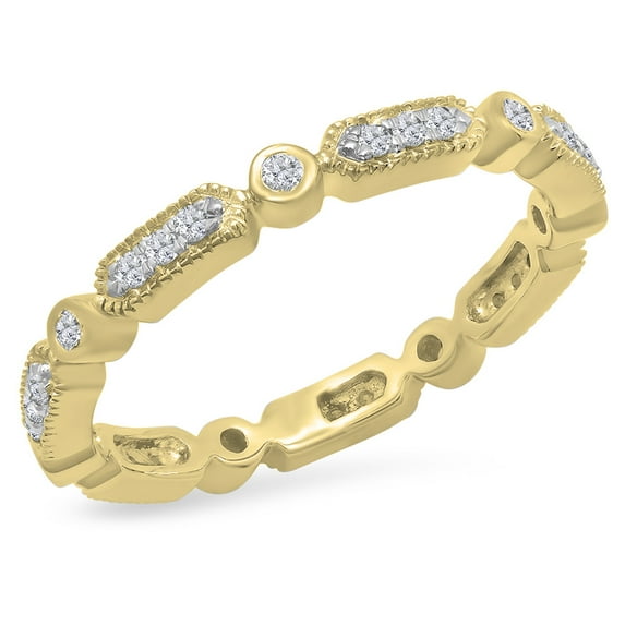 0.30 Carat (ctw) 10K Yellow Gold Round White Diamond Ladies Vintage Style Anniversary Wedding Eternity Stackable Band 1/