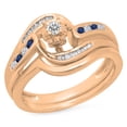 thumbnail image 1 of 0.30 Carat (ctw) 14K Rose Gold Round & Baguette Cut Blue Sapphire & White Diamond Ladies Bypass Twisted Style Bridal Eng, 1 of 1