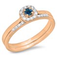 thumbnail image 1 of 0.30 Carat (ctw) 14K Rose Gold Round Cut Blue & White Diamond Ladies Bridal Halo Engagement Ring With Matching Band Set, 1 of 1