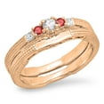 thumbnail image 1 of 0.30 Carat (ctw) 14K Rose Gold Round & Princess Ruby & White Diamond Ladies 5 Stone Bridal Engagement Ring Matching Band, 1 of 1
