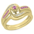 thumbnail image 1 of 0.30 Carat (ctw) 14K Yellow Gold Round & Baguette Cut Pink Sapphire & White Diamond Ladies Bypass Twisted Style Bridal E, 1 of 1