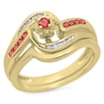 thumbnail image 1 of 0.30 Carat (ctw) 14K Yellow Gold Round & Baguette Cut Ruby & White Diamond Ladies Bypass Twisted Style Bridal Engagement, 1 of 1