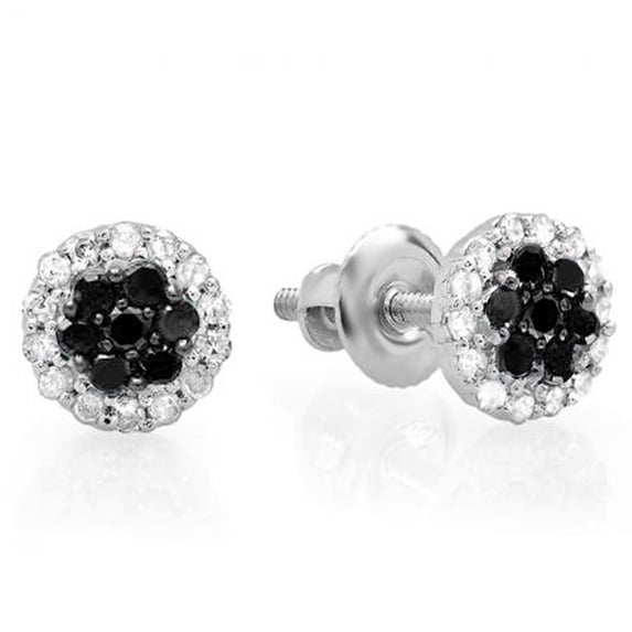 0.30 Carat (ctw) 18K White Gold Black & White Diamond Ladies Cluster Flower Stud Earrings 1/3 CT