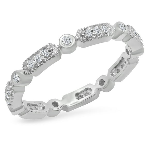 0.30 Carat (ctw) 18K White Gold Round White Diamond Ladies Vintage Style Anniversary Wedding Eternity Stackable Band 1/3